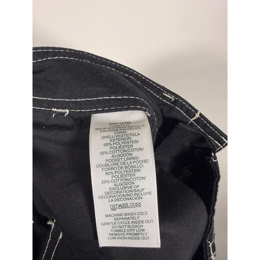 True Religion Mens Black Contrast Stitch Cargo Pants Straight Leg Size 33 Y2K